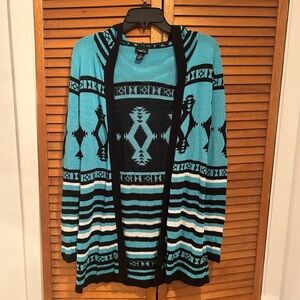 Rue 21 Women’s Black and Blue Casual Workwear Cardigan With Hood Sz M